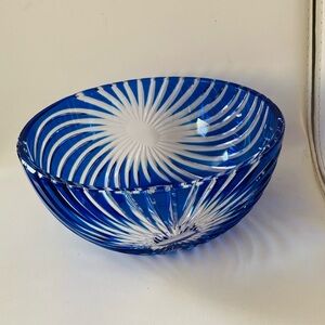 Mid Century Blue Cut Crystal Vintage Bowl